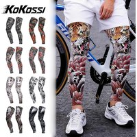 KoKossi 1Pair Tattoo Printing Cyclying Leg Sleeves Ice Silk Non-slip Leg Compression Sleeves Elastic Cool Breathable Unisex