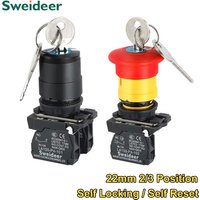 XB4 Key Select Knob Switch 22mm 2/3 Position Self Locking Momentary Self Reset Key Emergency Stop Power Push Button Switch 10A
