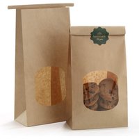 12x6.5x24.6cm Bakery Bags with Window Kraft Paper Bags 10Pcs Tin Tie Tab Lock Bags Brown Window Bag