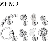 ZEMO 1 Piece 16G Stainless Steel Labret Lip Studs Zircon Flower Butterfly Lip Piercings Earrings Helix Tragus Piercings 6/8/10MM