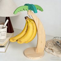 Wooden Banana Tree Holder, Detachable Rubberwood Banana Hanger,Countertop Fruit Storage Rack for Home, Restaurant & Coffee Shop