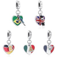 Original 925 Sterling Silver Charms Flag Pendant Love Hearts Beads Fit Brand Bracelets Necklaces For Women DIY Jewelry Gift