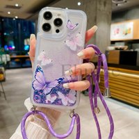 Quicksand Strap Case For Samsung Galaxy A56 A36 A55 A54 A34 A17 A26 A35 A15 A16 Liquid Glitter Flower Crossbody Lanyard Cover