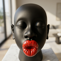 Modern Black Red Lip Desktop Female Figure Head Decoration Home Soft Decoration Resin Crafts