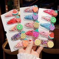 Children's Fruit Cartoon Hair Clips Girls Cute Glitter Decorative Accessories Sand Flow BB Headwear Bangs