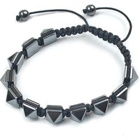 Punk Biker Adjustable Braided Spike Bracelet for Men Hematite Stone Rivet Bracelets Men's Hip Hop Hand Jewelry Accessory