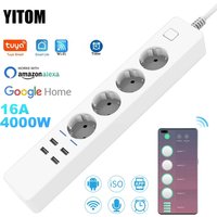Smart Power Strip Wifi 4 EU Outlets Plug 4 USB Charging Port Timing App Voice Control Work with Alexa Google Home Assistant