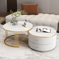 Gold inlaid metal round coffee table, marble central living room round table, Nordic luxury salon modern furniture
