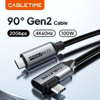 CABLETIME USB C to USB C Cable USB 3.2 Gen 2 20Gbps 90 Degree PD100W 4K@60Hz Video Fast Charging for iPhone 17 Macbook Pro iPad