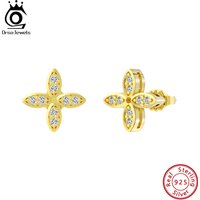 ORSA JEWELS Exquisite 925 Sterling Silver Clover Zircon Stud Earrings for Women Four-Leaf Clover Earrings Party Jewelry APE122