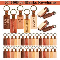 10-100Pcs Blanks Wooden Keychain 5 Colors Rectangle Wood Key Chain with Leather Strap Unfinished Keyrings Gifts for Dad image 4