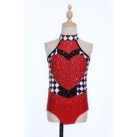 Kids Girls Heart Queen Dress Up Costume Shiny Rhinestones Patchwork Halter Sleeveless Bodysuit Jumpsuit for Cosplay Theme Party
