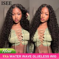 ISEE Hair 9X6 Water Wave Glueless Wigs Pre Plucked Tiny Knots Glueless Human Hair Wigs Beginners Friendly M-Cap Wear Go Wig