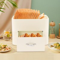 Metal Bread Bin, 2 Layer Large Capacity Bread Storage Box Breads Fresh Keeper Organizer with 1 Drawer, for Storing Breads