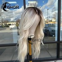 Platinum Blonde Wigs Human Hair Brown Dark Roots Natural Wave 13x4 Lace Front Wigs 613 Colored Blonde Wigs Human Hair Woman Wigs