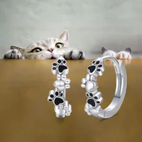 Huitan Dainty Pet's Paw Hoop Earrings for Women Black Footprints Design Small Circle Earrings Exquisite Female Jewelry