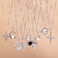 Aihua Exquisite Y2K Silver Color Crystal Sun Moon Star Necklaces for Women Korean Temperament Clavicle Chain Jewelry Gifts