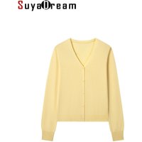 SuyaDream, Cardigans For Woman, 100%Merino Wool, V Neck, Solid Plain Sweaters, 2024 Fall Winter Jackets, Red, Yellow, Black
