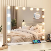 Teousev Hollywood Vanity Makeup Mirror with 14/17 LED Bulbs, 3 Color Dimmable, Touch Control & USB Charging Port, Tabletop Mirro