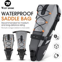 WEST BIKING 10L Waterproof Bike Saddle Bag Expandable Cycling Seat Bag Double Layer TPU Reflective MTB Road Bicycle Tail Bag