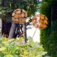 Rustic Metal Plant Garden Stake - Dandelion & Hydrangea Silhouette Art, Weathered Corten Steel Yard Ornament