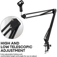RP02 Foldable Extendable Microphone Stand Bracket Adjustable Suspension Boom Scissor Arm Mic Cantilever Holder Phone Clamp table