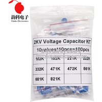 100pcs 2KV High Voltage Ceramic Capacitor Assortment Kit 2KV 102K 152K 221K 222K 332K 471K 472K 561K 681K 821K DIY Set