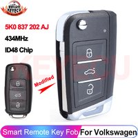 KEYECU 5K0 837 202 AJ Upgraded Key Remote Fob For VW Volkswagen Caddy Polo Transporter Beetle Jetta 434MHz ID48 Chip 3 Buttons