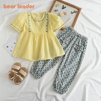 Bear Leader Kids Clothes Baby Girls Sets Summer New Embroidery Shirt & Floral Pants Outfits Casual Kids Clothes 2pcs Girls Suit