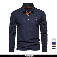AIOPESON 2023 Neue männer Deer Stickerei Polo Shirts Einfarbig Langarm Social Business Männlich