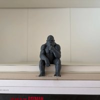 Thinking Gorilla Figurine, Pensive Gorilla Statue Shelf Sitter, Modern Animal Sculpture Decorative Ornament for Living Room Office