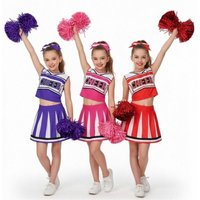 Lively Cheerleader Outfit Sleeveless V Neck Letters Printed Tank Top Skirt With Flower Balls for Girl Football Game Festival