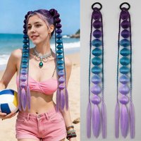 2PCS Colorful Synthetic Bubble Ponytail Extensions 24inches Lightweight Braided Hair Festival Rave Accessories for Girl Crazy