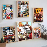 Grand Theft Auto VI Game Self-adhesive Art Poster Retro Kraft Paper Sticker DIY Room Bar Cafe Stickers Wall Painting