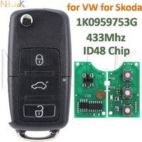 1K0959753G Car Remote Flip Key For VW SIROCCO for VOLKSWAGEN CADDY for SKODA EOS GOLF JETTA TIGUAN TOURAN HU66 48 Chip Case Fob
