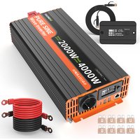 Convertisseur d'énergie solaire hors réseau 2000W à onde sinusoïdale pure, DC 12V/24V en option vers AC 230V prise UE, puissance de crête 4000W, avec télécommande LCD filaire, kit complet de câbles et