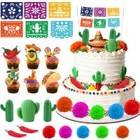 34 Pcs Mexican Cake Toppers Mexican Fiesta Cake Decorations&Mexican Fiesta Cupcake Toppers for Mexican Fiesta Party Decorations