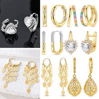 925 Sterling Silver Round Hoops Earrings for Women Simple Gold Heart Leaf Love Earrings Wedding Party Jewelry Accessories Gifts