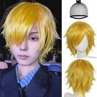 One Piece Cosplay Wig Sanji Wig Short Golden Yellow Synthetic Wigs for Anime Cosplay Halloween Costume Party
