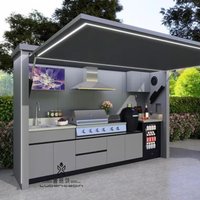 New Arrival Outdoor Kitchen With Shed Waterproof BBQ Grill Station Stainless Steel Garden Backyard Cooking Island Custom Design
