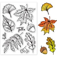 Hello Autumn Silicone Clear Stamp Maple Leaf Transparent Silicone Stamp Acorn and Fallen Leaf Rubber Stamp for Scrapbook Journal