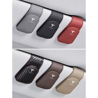 Multi Functional Car Sunshade Eyeglass Clip Leather Eyeglass Clip Accessories For Tesla Model 3 Y S X Cybertruck Juguete