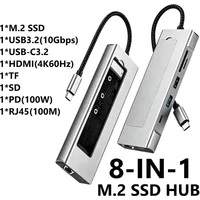 KEBIDUMEI 8-in-1 M.2 SSD Docking Station with Disk Storage 10Gbps USB 3.2 HUB USB C To SATA+NVME HDMI Adapter For Laptop Macbook