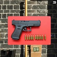 Tactical Pistol & Ammo Metal Tin Sign - Red Background Firearm Wall Decor - Rustic Plaque for Gun Room, Garage, Man Cave, Shooti