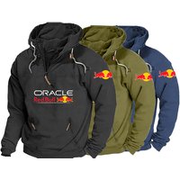Red Bull Logo Men's Motorcycle Jacket with Hood Racing Suit Casual Retro Hoodie Young Mountaineering Sportswear
