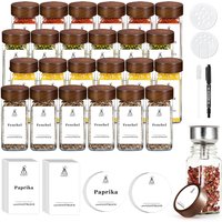 SAEIV 12/24/35 Pcs Spice Jars with Acacia Wood Lids, 120ml Transparent Glass Containers with Spice Labels, Kitchen Spice Bottles