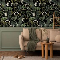 Fern Botanical Wallpaper,Dark Botanical Wall Mural For Home Decor,Vintage Wallpaper Peel and Stick, Self-adhesive Or Traditional