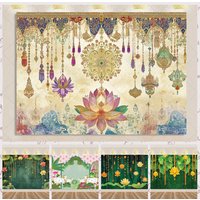 Indian Temple Theme Lotus Goat God Marigold Background Customized Festival Celebration Party Decoration Banner Photography Props