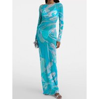 Retro spring/summer 2026 women's new sexy perspective gauze printed long skirt with long sleeves and slim hips temperament dress