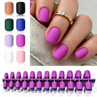 192Pcs Matte Press on Nails Short Square 8 Colorful Solid Fake Nails with Nail File Reusable Acrylic False Nail for Summer Beach
